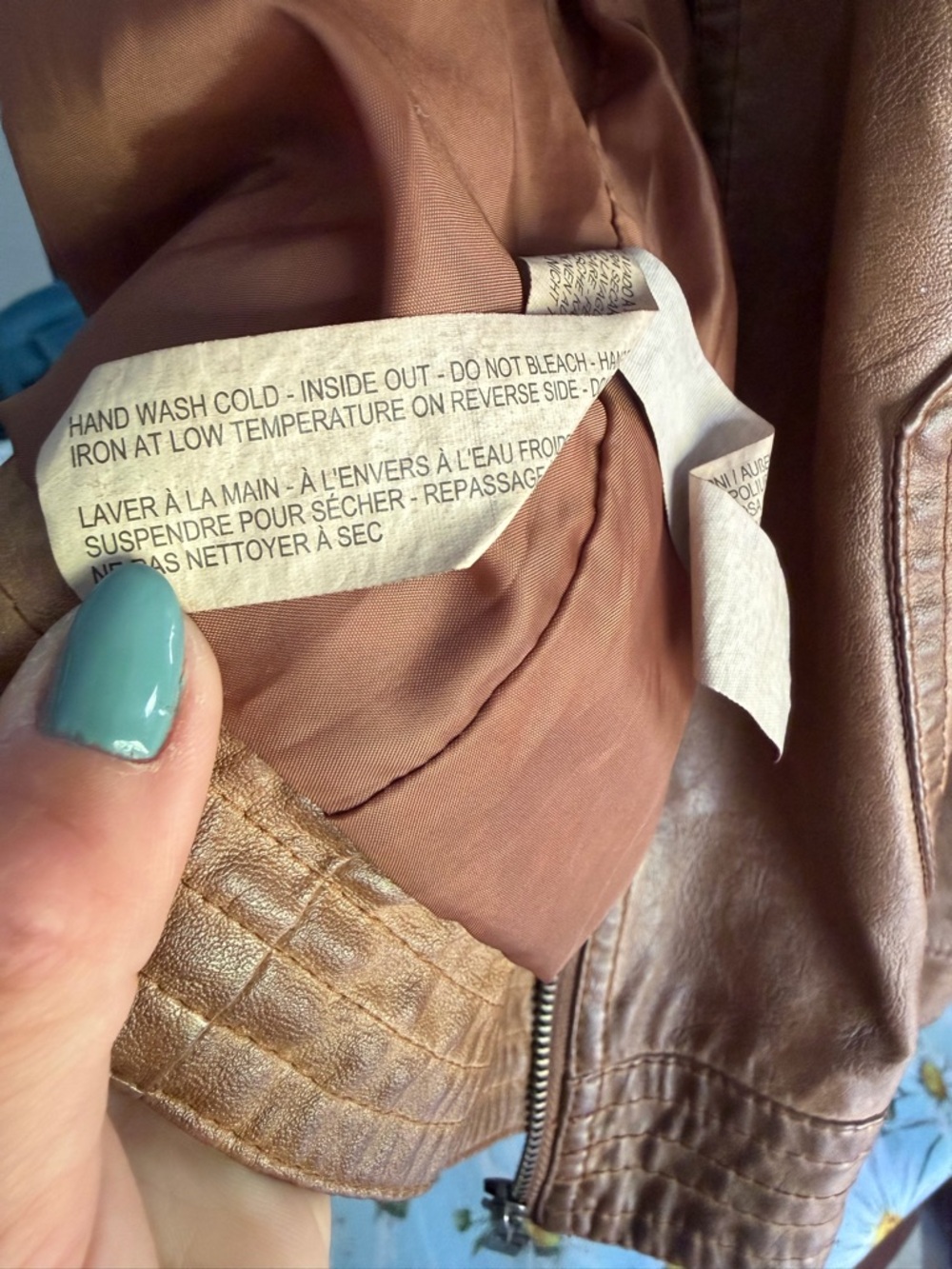 Cognac Faux Leather Zip Jacket - Picture 4 of 6